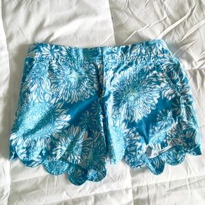 Lilly Pulitzer Buttercup Scallop Lion In The Sun Shorts Blue 100% Cotton